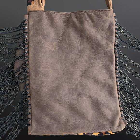 House Of Harlow 1960 Boho Brown Leather Leopard Calf Hair Bag Chain Fringe 2012 - Picture 6 of 11